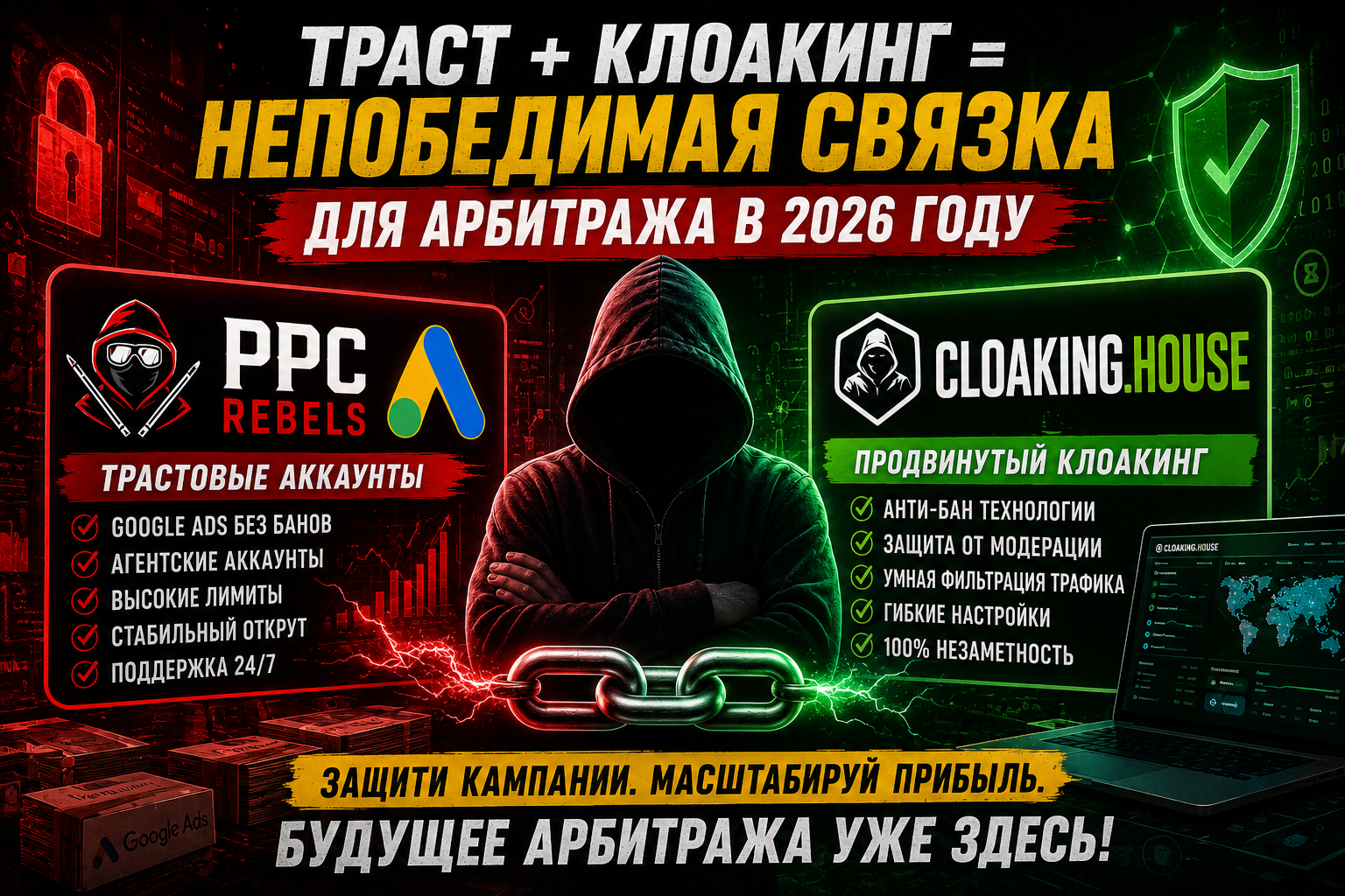 PPC Rebels и Cloaking.House: Синергия трастовых аккаунтов и продвинутого клоакинга для стабильного арбитража в 2026 году
