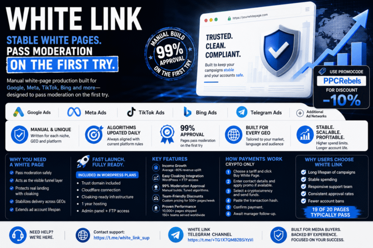 White Link — Stable White Pages for Google, Meta, TikTok & Bing | 99% First-Try Approval