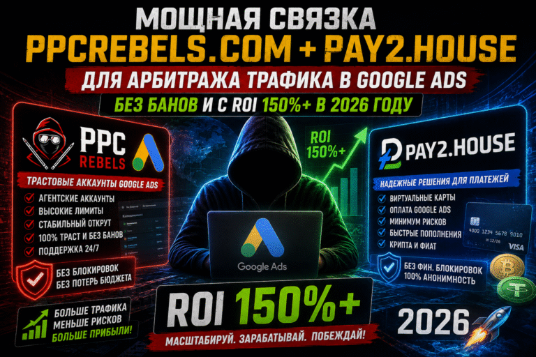 ppcrebels.com и Pay2.House: мощная связка для арбитража трафика в Google Ads без банов и с ROI 150%+ в 2026 году