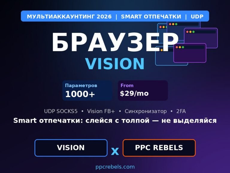 Браузер для мультиаккаунтинга Vision 2026 — Smart отпечатки и Google Ads PPC Rebels