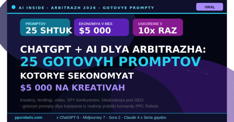 ChatGPT и AI для арбитражника 2026: 25 готовых промтов, которые экономят $5000 на креативах — гайд PPC Rebels (ускорение в 10 раз)