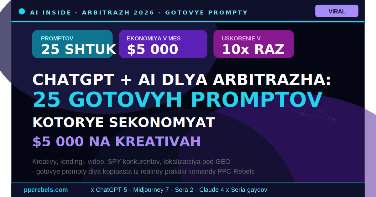 ChatGPT и AI для арбитражника 2026: 25 готовых промтов, которые экономят $5000 на креативах — гайд PPC Rebels (ускорение в 10 раз)