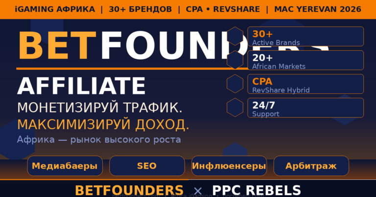 BetFounders Affiliate и PPC Rebels — iGaming Африка 30+ брендов Google Ads 2026
