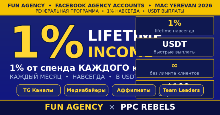 FUN Agency и PPC Rebels — реферальная программа 1% Facebook Agency Accounts 2026