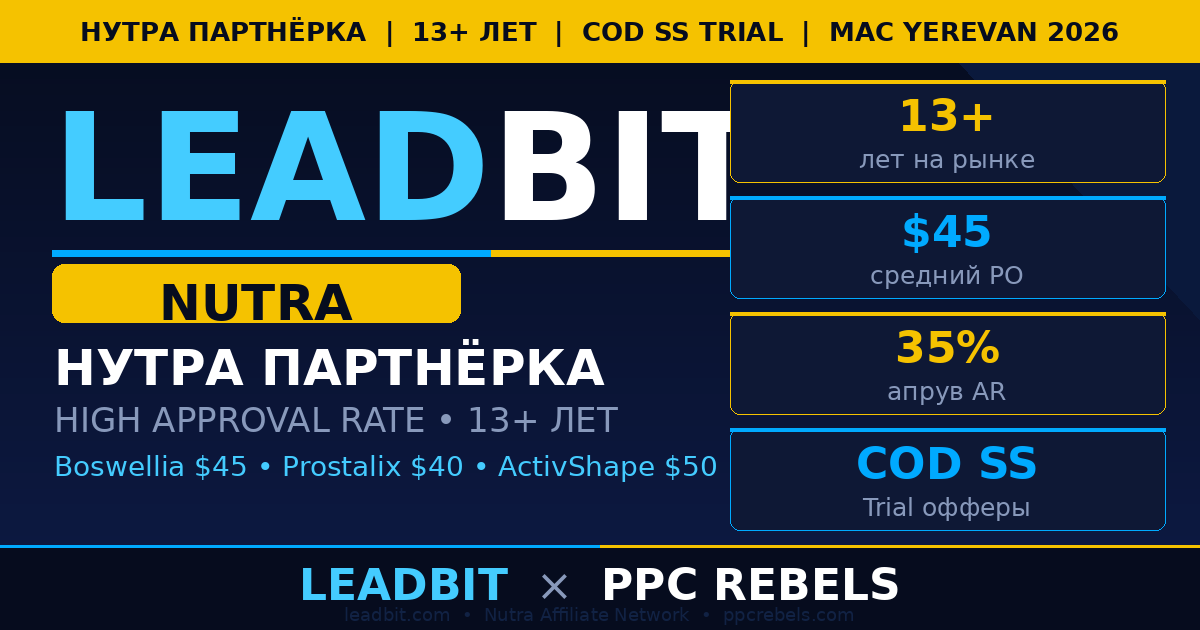 Leadbit и PPC Rebels — нутра партнёрка COD SS Google Ads арбитраж 2026