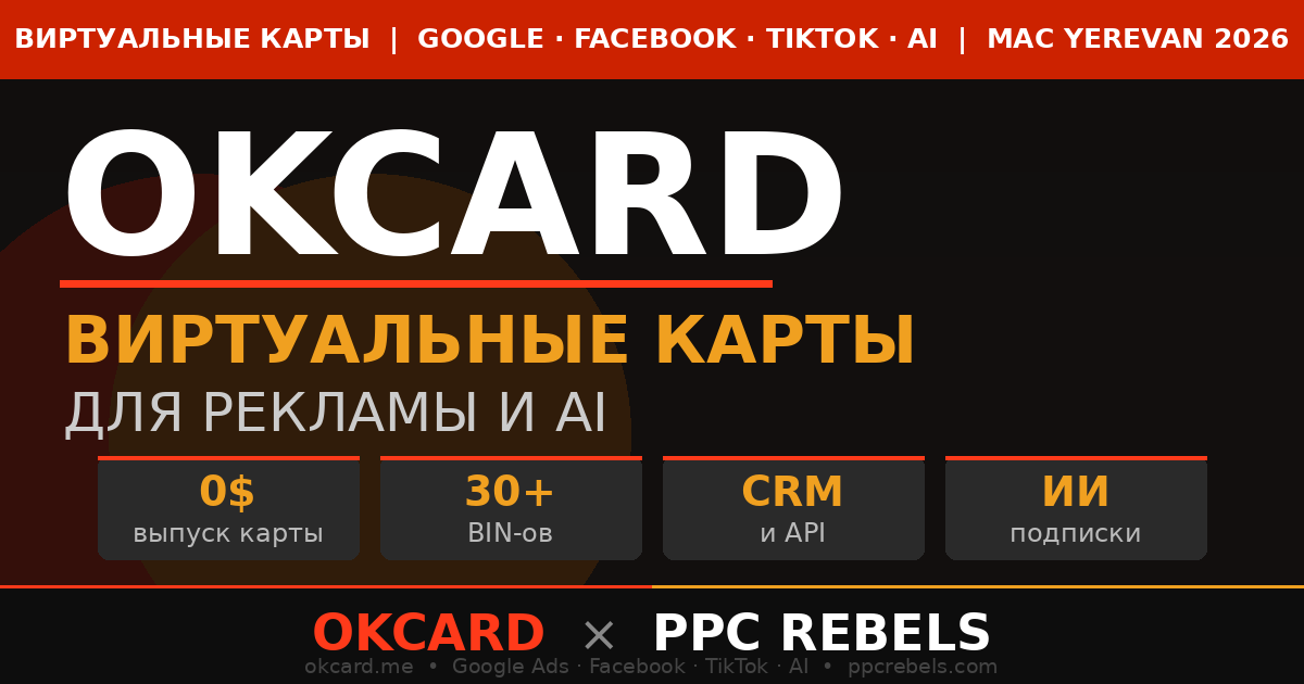 OKCARD и PPC Rebels — виртуальные карты для Google Ads Facebook TikTok 2026