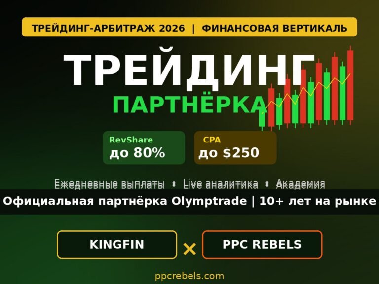 Трейдинговая партнёрка Kingfin 2026 — арбитраж финансовой вертикали через Google Ads и PPC Rebels