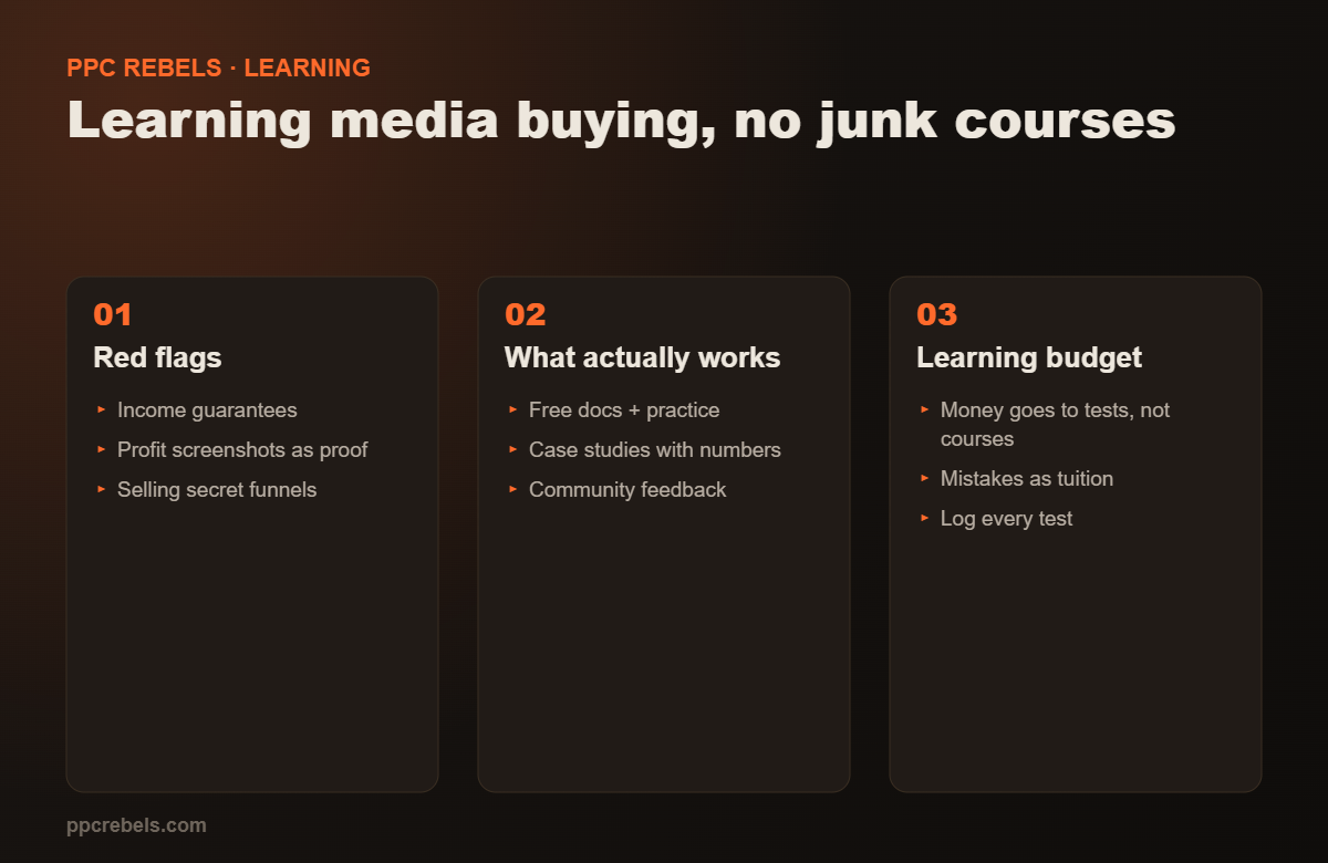 Learning media buying: course red flags, what actually works, the learning budget