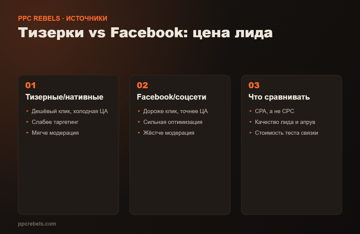 Тизерные сети против Facebook: сравнение цены и качества лида