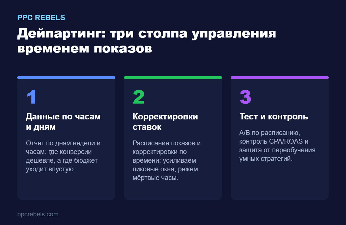 Дейпартинг: три столпа управления временем показов