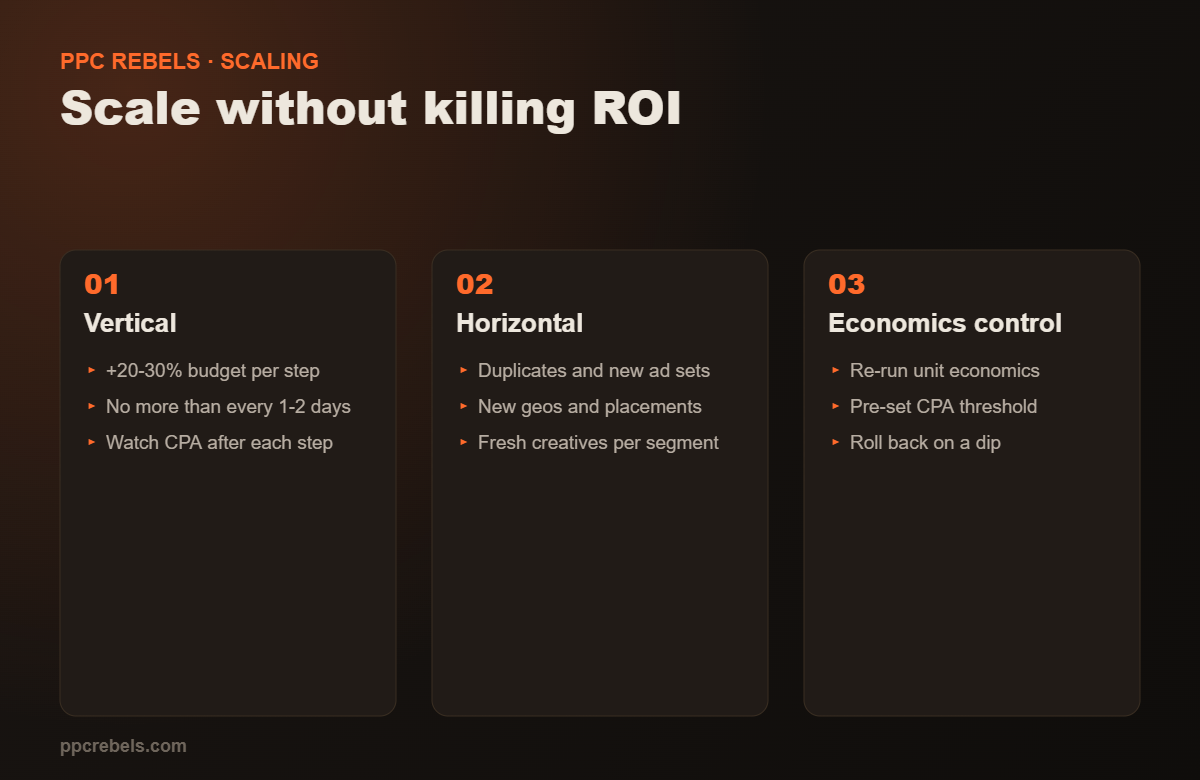 Scaling a campaign without killing ROI: vertical and horizontal vectors, economics control