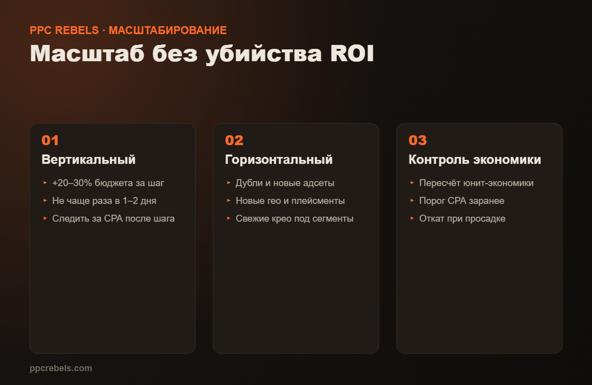 Масштабирование связки без потери ROI: вертикальный и горизонтальный масштаб, контроль экономики