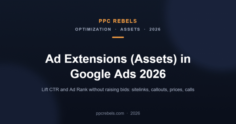 PPC Rebels article cover: ad extensions (assets) in Google Ads 2026