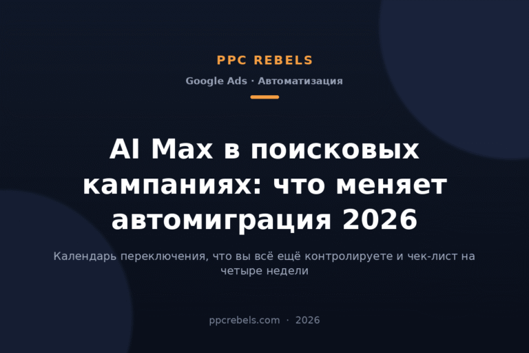 Обложка статьи PPC Rebels про AI Max в поисковых кампаниях Google Ads в 2026 году