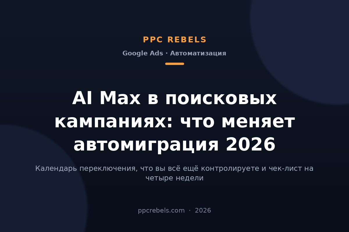 Обложка статьи PPC Rebels про AI Max в поисковых кампаниях Google Ads в 2026 году