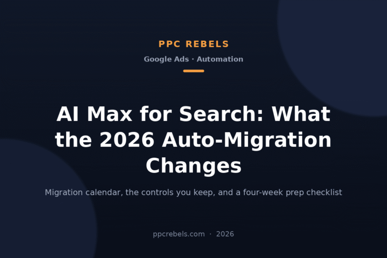 PPC Rebels article cover about AI Max for Search campaigns in Google Ads in 2026