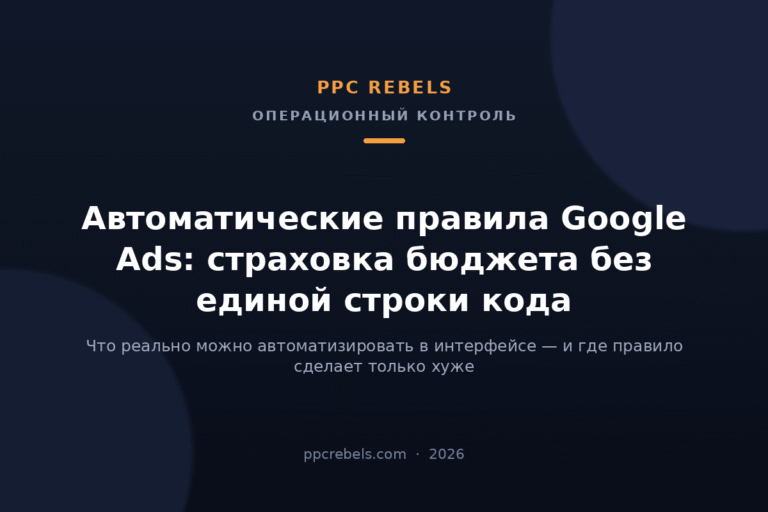 Обложка статьи PPC Rebels 2026 об автоматических правилах Google Ads и контроле бюджета