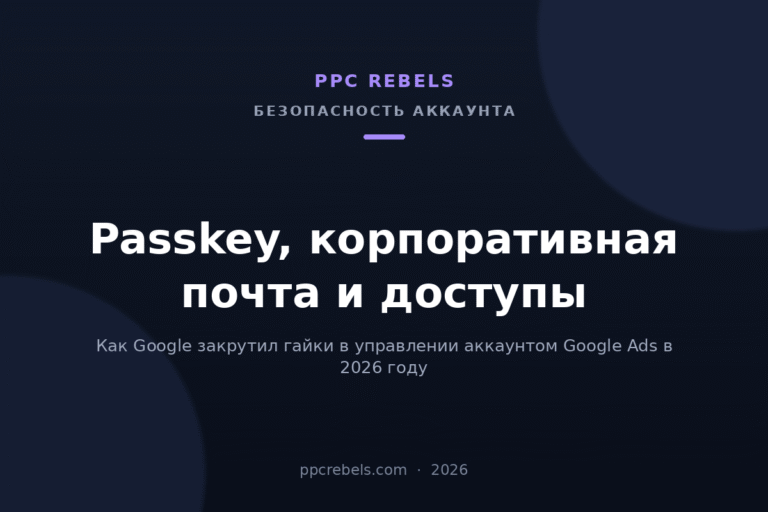 Обложка статьи PPC Rebels про passkey, корпоративную почту и доступы в Google Ads в 2026 году