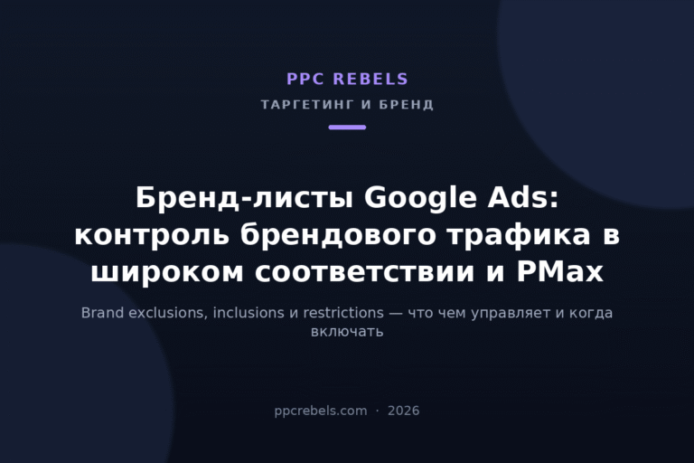 Обложка статьи PPC Rebels 2026 о бренд-листах и исключениях брендов в Google Ads и Performance Max