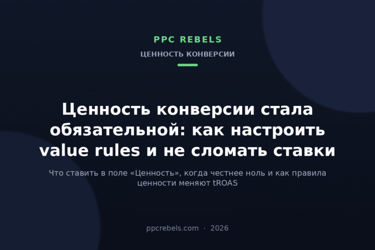 Обложка статьи PPC Rebels 2026: ценность конверсии и правила ценности в Google Ads