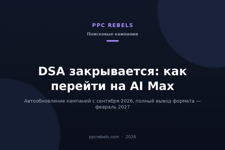 Обложка статьи PPC Rebels 2026: переход с DSA на AI Max в Google Ads