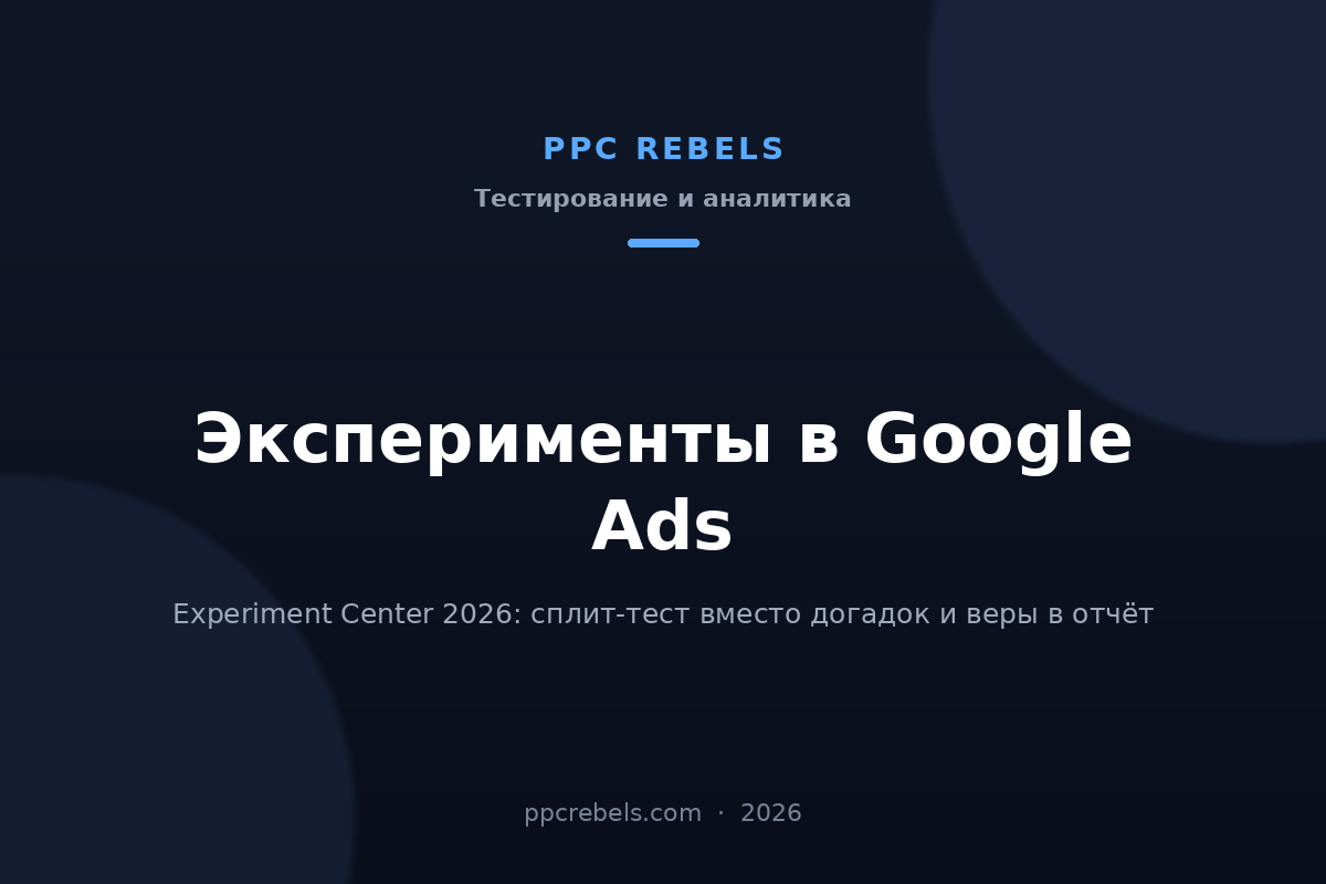 Обложка статьи PPC Rebels об экспериментах в Google Ads и Experiment Center в 2026 году