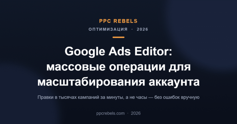 Обложка статьи PPC Rebels: Google Ads Editor — массовые операции для масштабирования аккаунта в 2026
