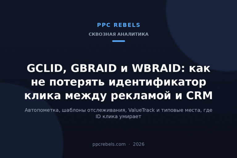 Обложка статьи PPC Rebels 2026: GCLID, GBRAID и WBRAID — идентификатор клика Google Ads