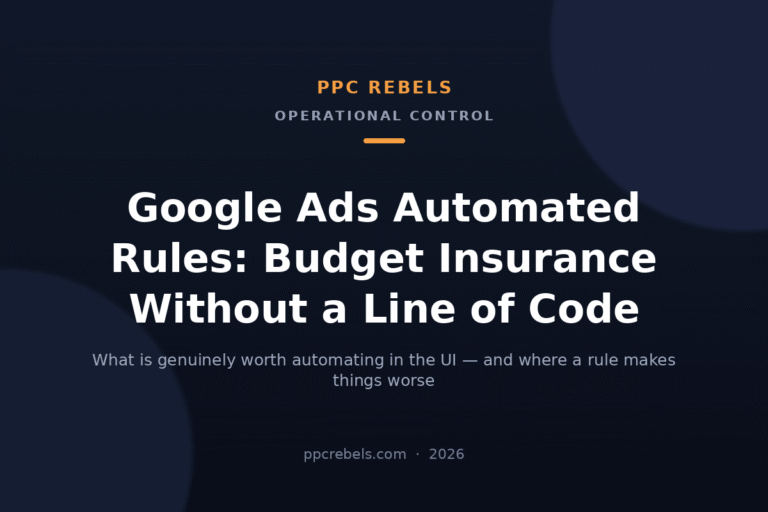 PPC Rebels 2026 cover image for the guide on Google Ads automated rules and budget control