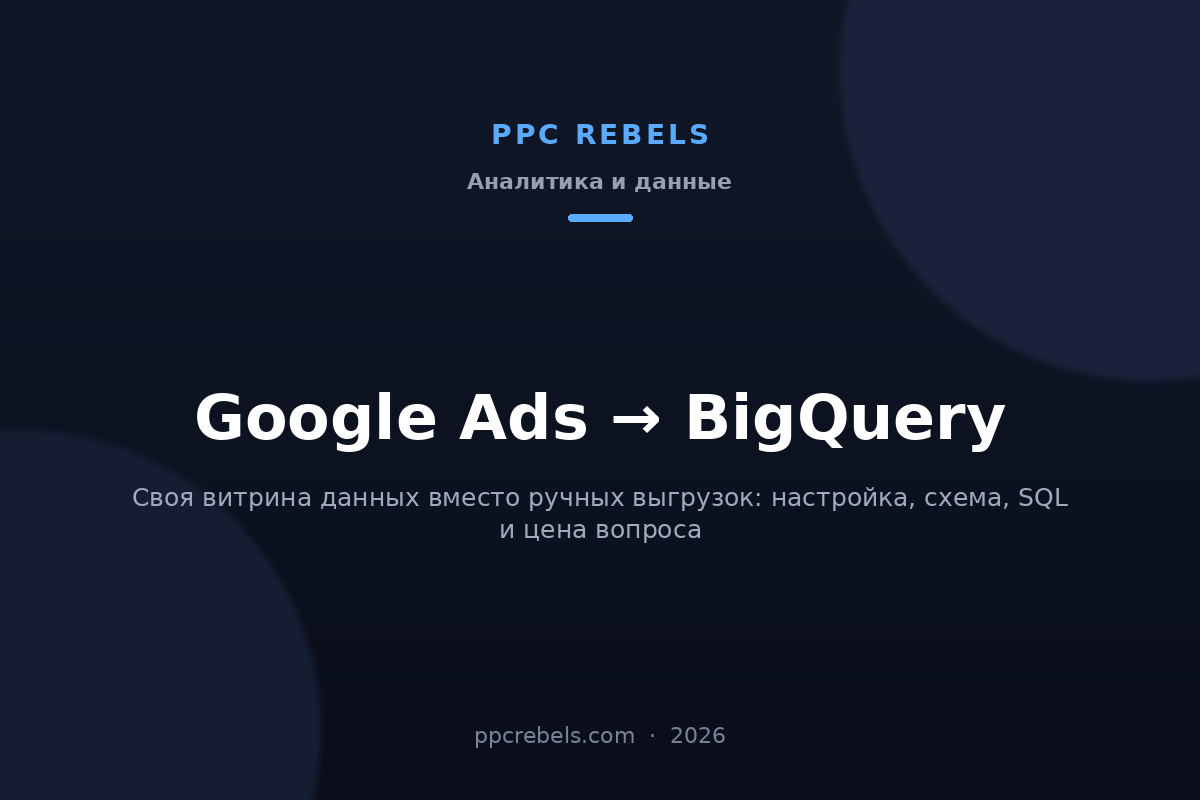 Обложка статьи PPC Rebels: выгрузка Google Ads в BigQuery и отчётность в 2026 году