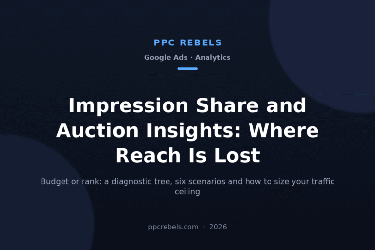 PPC Rebels article cover about impression share and Auction Insights in Google Ads in 2026