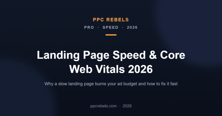 PPC Rebels article cover: landing page speed and Core Web Vitals 2026