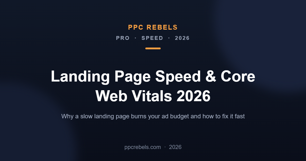 PPC Rebels article cover: landing page speed and Core Web Vitals 2026