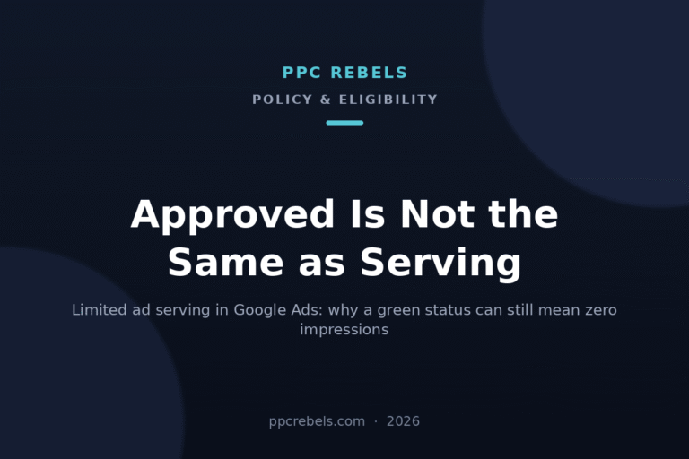 PPC Rebels blog cover about limited ad serving in Google Ads in 2026