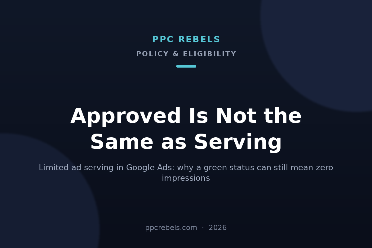 PPC Rebels blog cover about limited ad serving in Google Ads in 2026