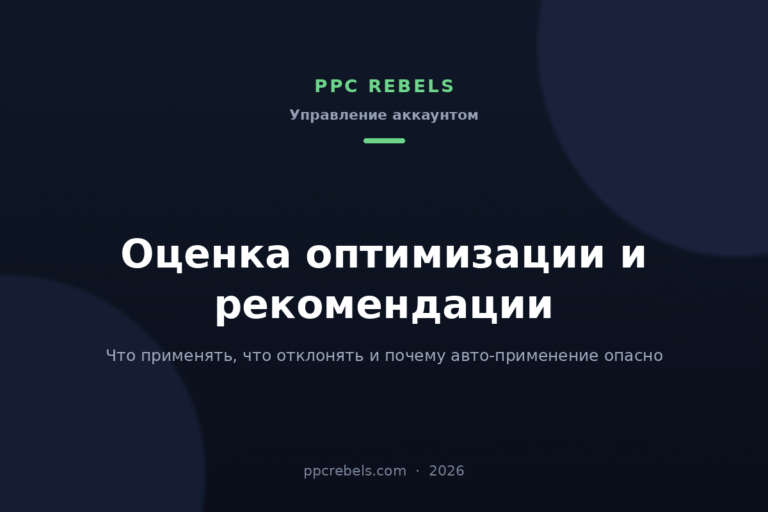 Обложка статьи PPC Rebels об оценке оптимизации и рекомендациях Google Ads в 2026 году