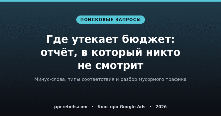 Отчёт по поисковым запросам Google Ads: где утекает бюджет — обложка статьи PPC Rebels