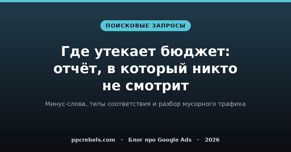 Отчёт по поисковым запросам Google Ads: где утекает бюджет — обложка статьи PPC Rebels