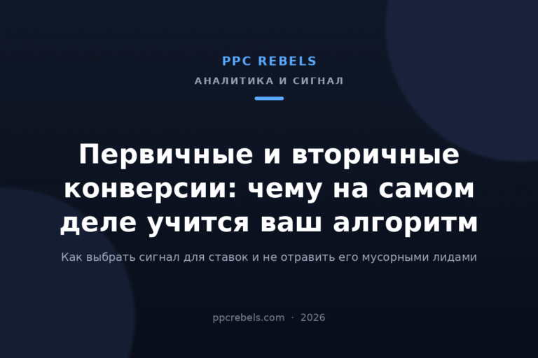 Обложка статьи PPC Rebels 2026 о первичных и вторичных конверсиях и качестве лидов в Google Ads