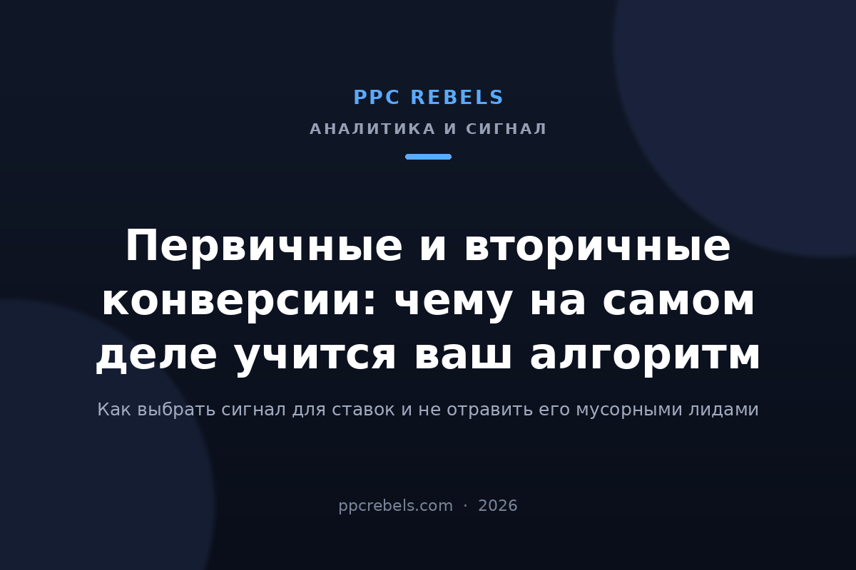 Обложка статьи PPC Rebels 2026 о первичных и вторичных конверсиях и качестве лидов в Google Ads