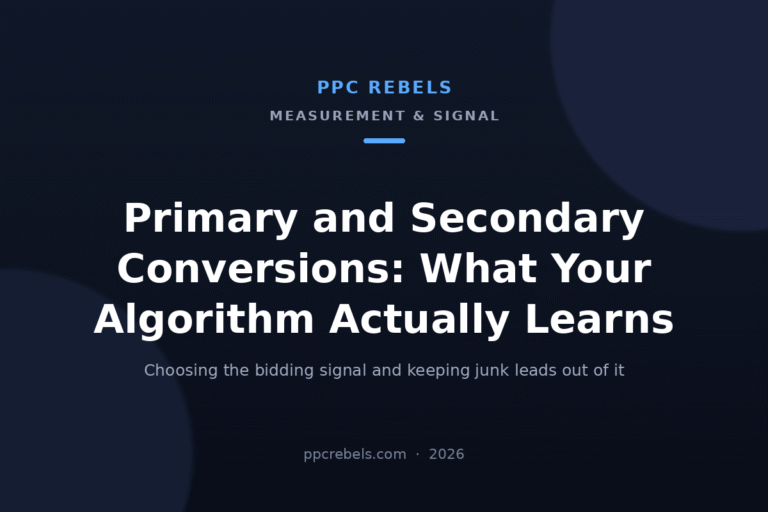 PPC Rebels 2026 cover image for the guide on primary and secondary conversions and lead quality in Google Ads