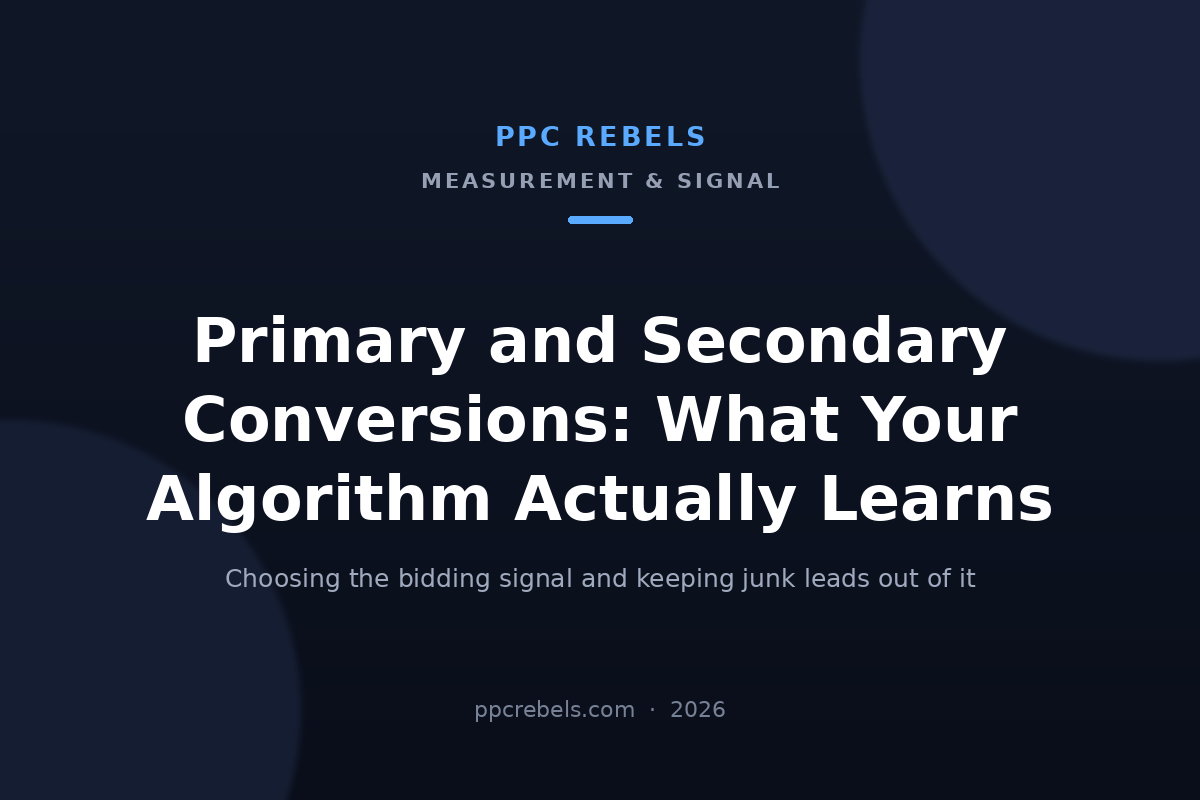 PPC Rebels 2026 cover image for the guide on primary and secondary conversions and lead quality in Google Ads