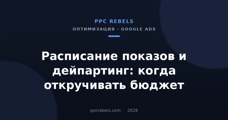 Расписание показов и дейпартинг в Google Ads — обложка статьи PPC Rebels