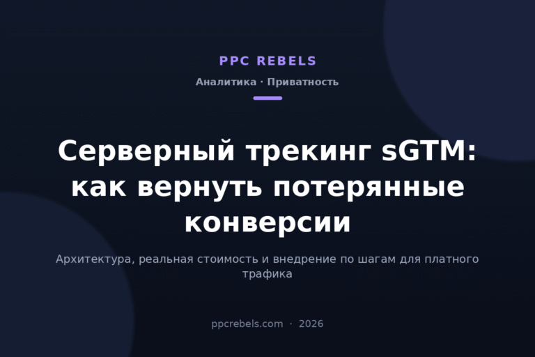 Обложка статьи PPC Rebels про серверный трекинг sGTM и возврат потерянных конверсий в 2026 году
