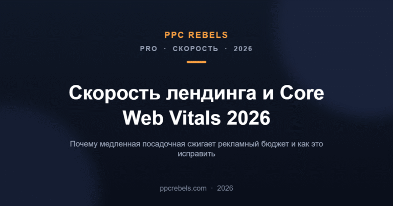 Обложка статьи PPC Rebels: скорость лендинга и Core Web Vitals 2026