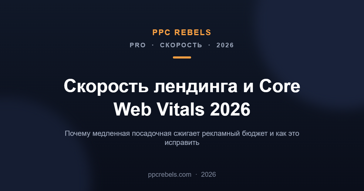 Обложка статьи PPC Rebels: скорость лендинга и Core Web Vitals 2026