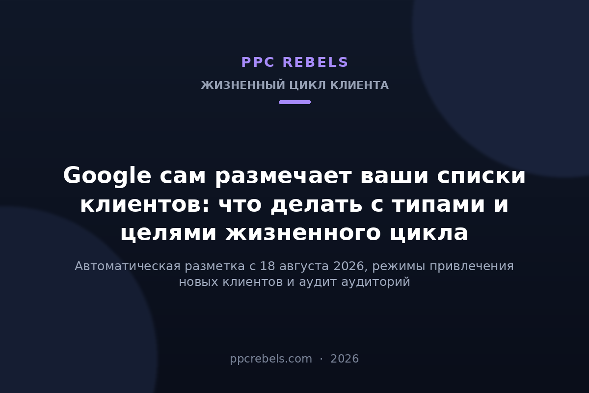 Обложка статьи PPC Rebels 2026: типы клиентов и цели жизненного цикла в Google Ads