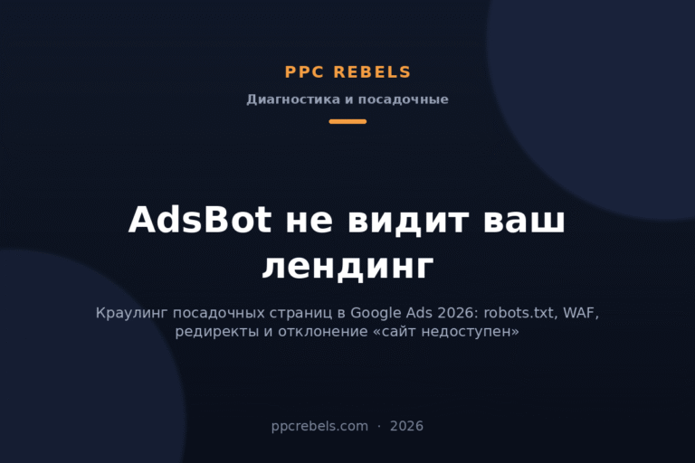 Обложка статьи PPC Rebels о краулере AdsBot и доступности посадочных страниц в Google Ads 2026