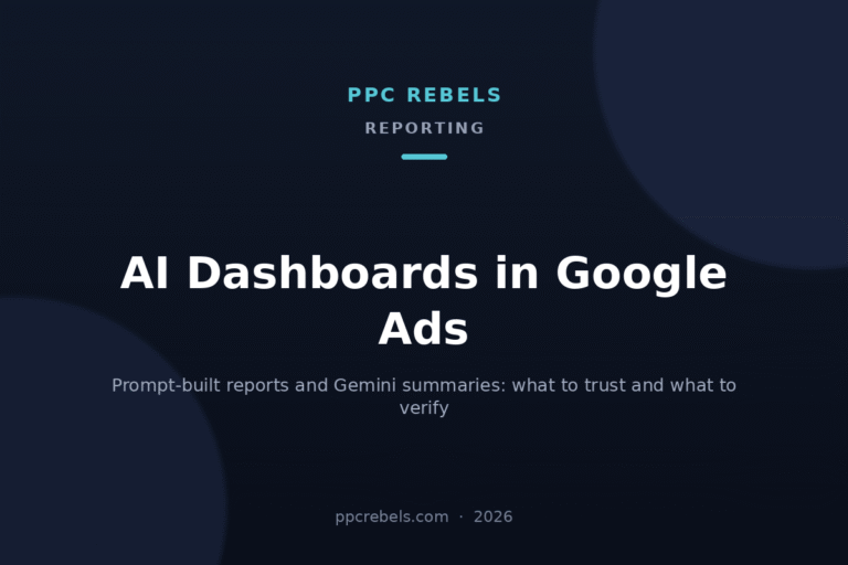 PPC Rebels cover image for the 2026 guide to AI dashboards in Google Ads