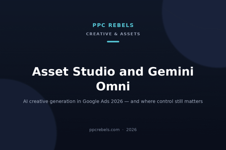 PPC Rebels article cover: Asset Studio and Gemini Omni — AI creative generation in Google Ads in 2026
